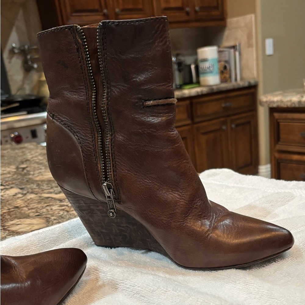 Frye brown leather distressed heel booties